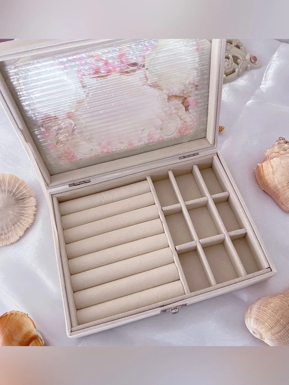 Handmade Seashell Pearl Embellished Jewelry Box - Pink
